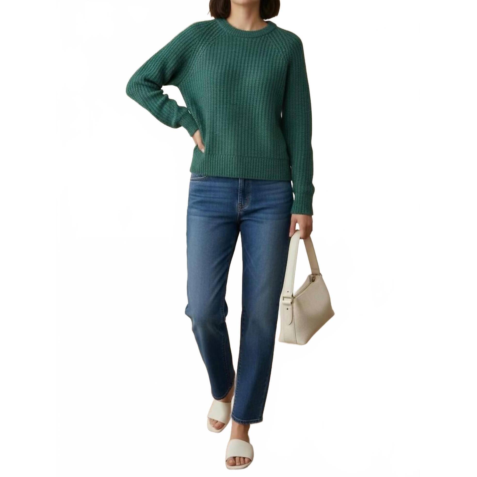 New White + Warren Cashmere Marled Crewneck Sweater In Green Marl